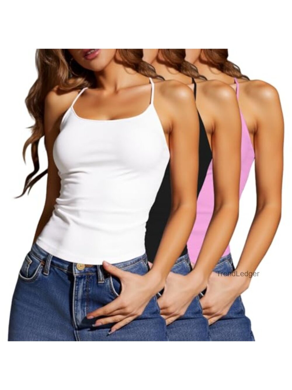 Women's 3-Pack Knit Slim Fit Tank Tops Adjustable Strap Camisoles